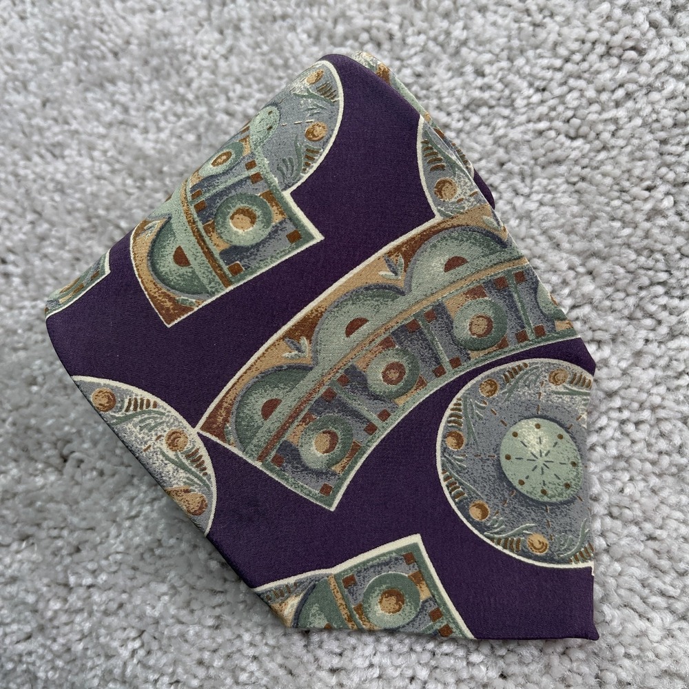 Vintage Christian Dior Neck Tie Purple Geometric Italian Silk Monsieur Mens